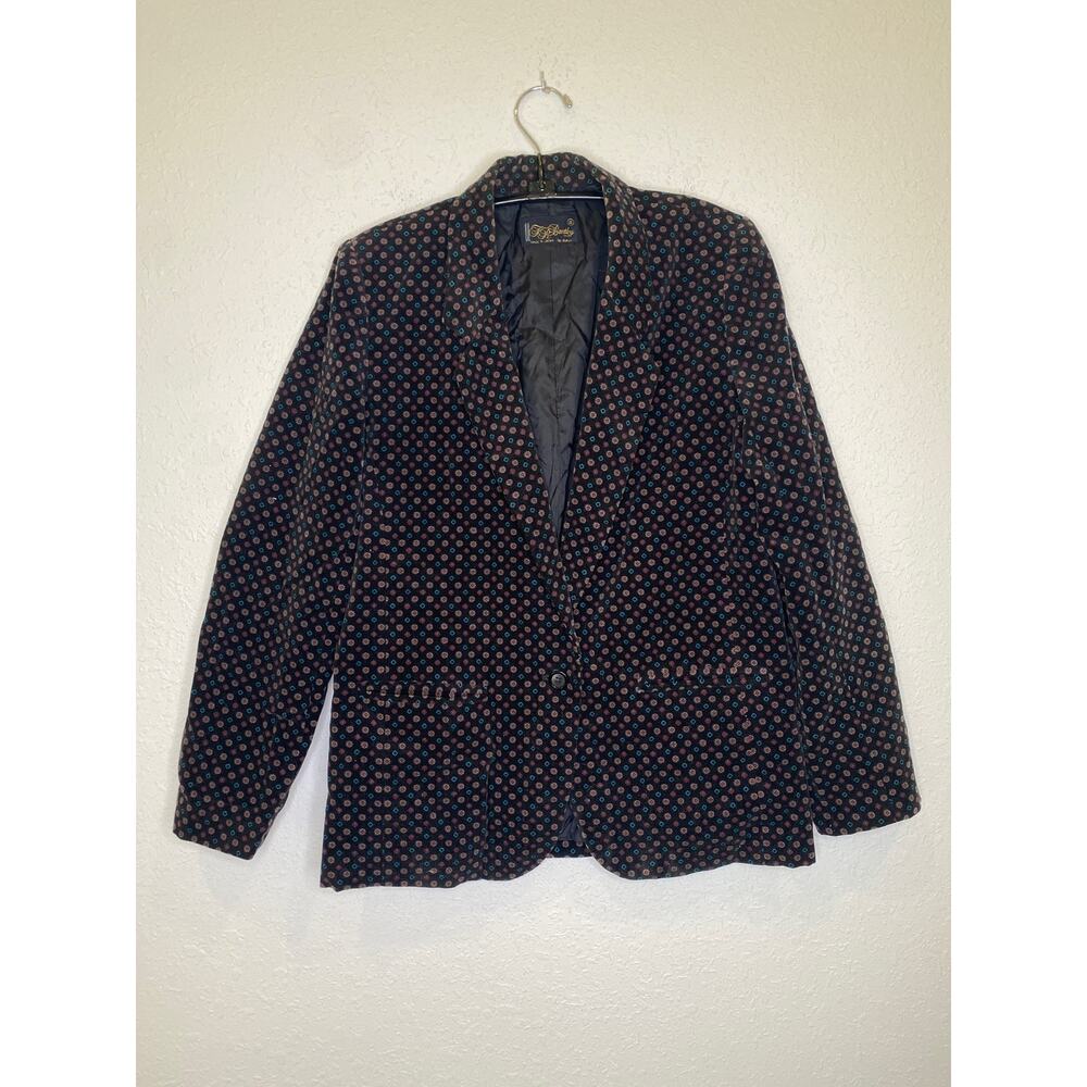 JR Bentley Japanese Velour Geometric Print Blazer Jacket Cotton Lined EUC Sz M